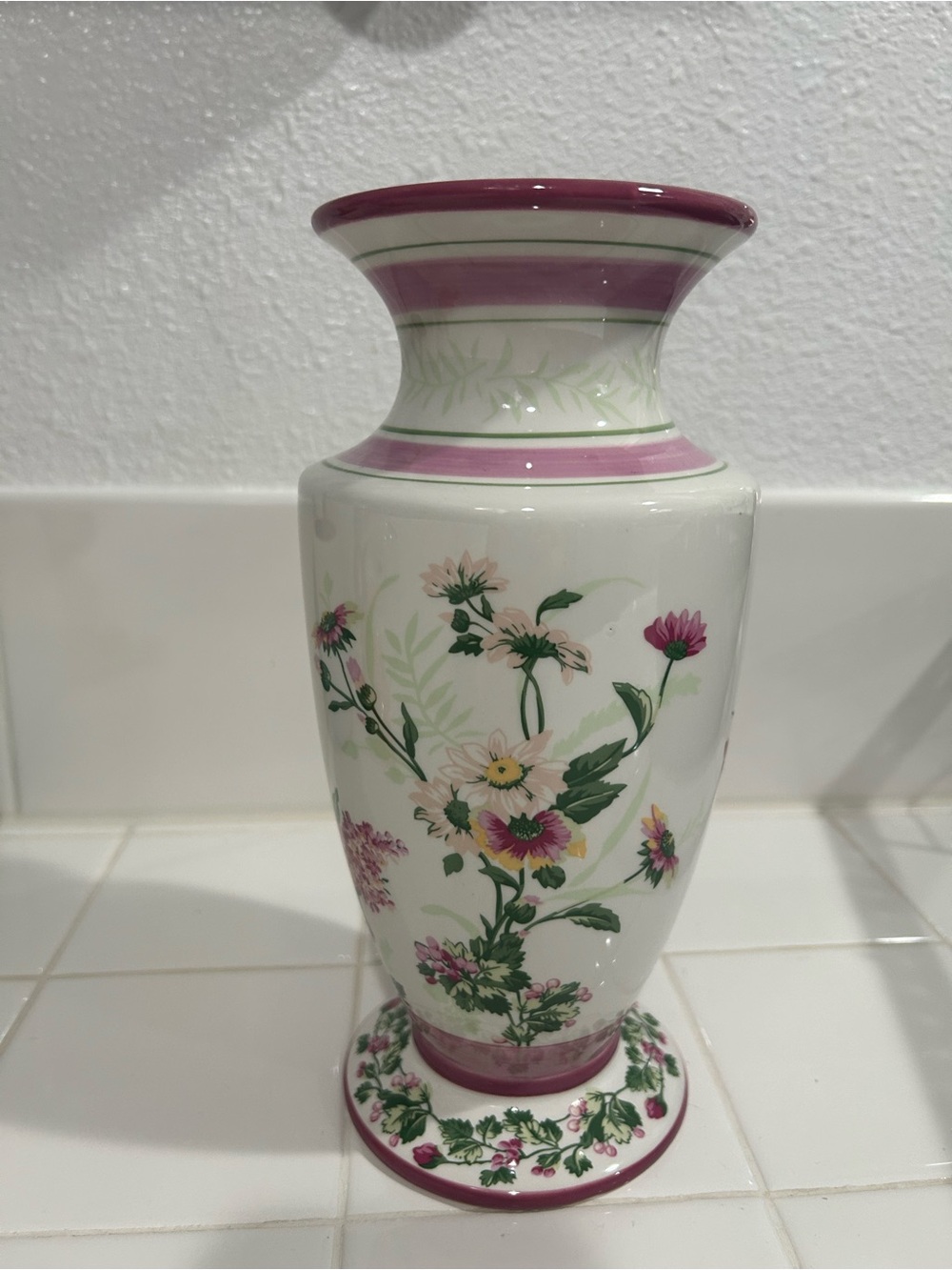 Laura Ashley Pink and Green Floral Ceramic Vase